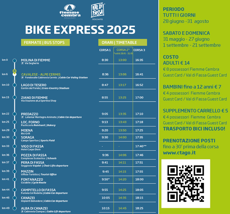 Ciclabile Fiemme Fassa - Bike Express Orari e Prenotazoni on Line