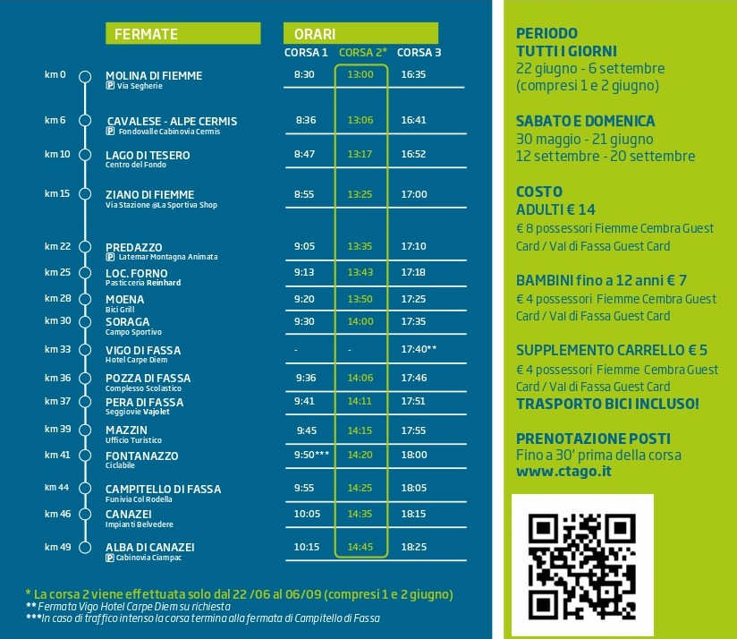 Ciclabile Fiemme Fassa - Bike Express Orari e Prenotazoni on Line